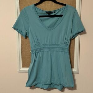 Blue short sleeved top with tie. Boden size UK 14
